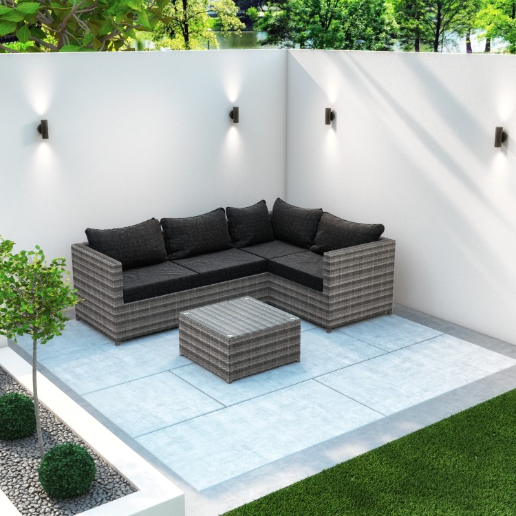 GRADE A1 - Rattan Garden Corner Sofa Set - Grey - Aspen