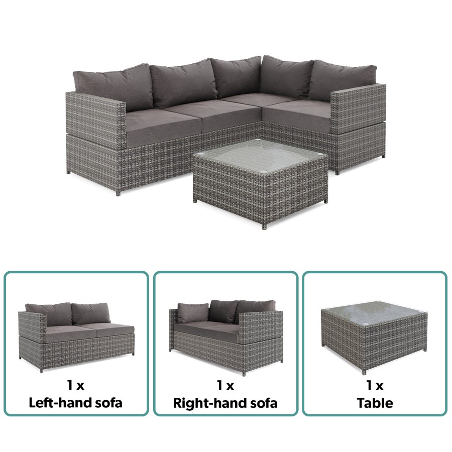 GRADE A2 - 4 Seater Grey Rattan Garden Corner Sofa Set  - Fortrose