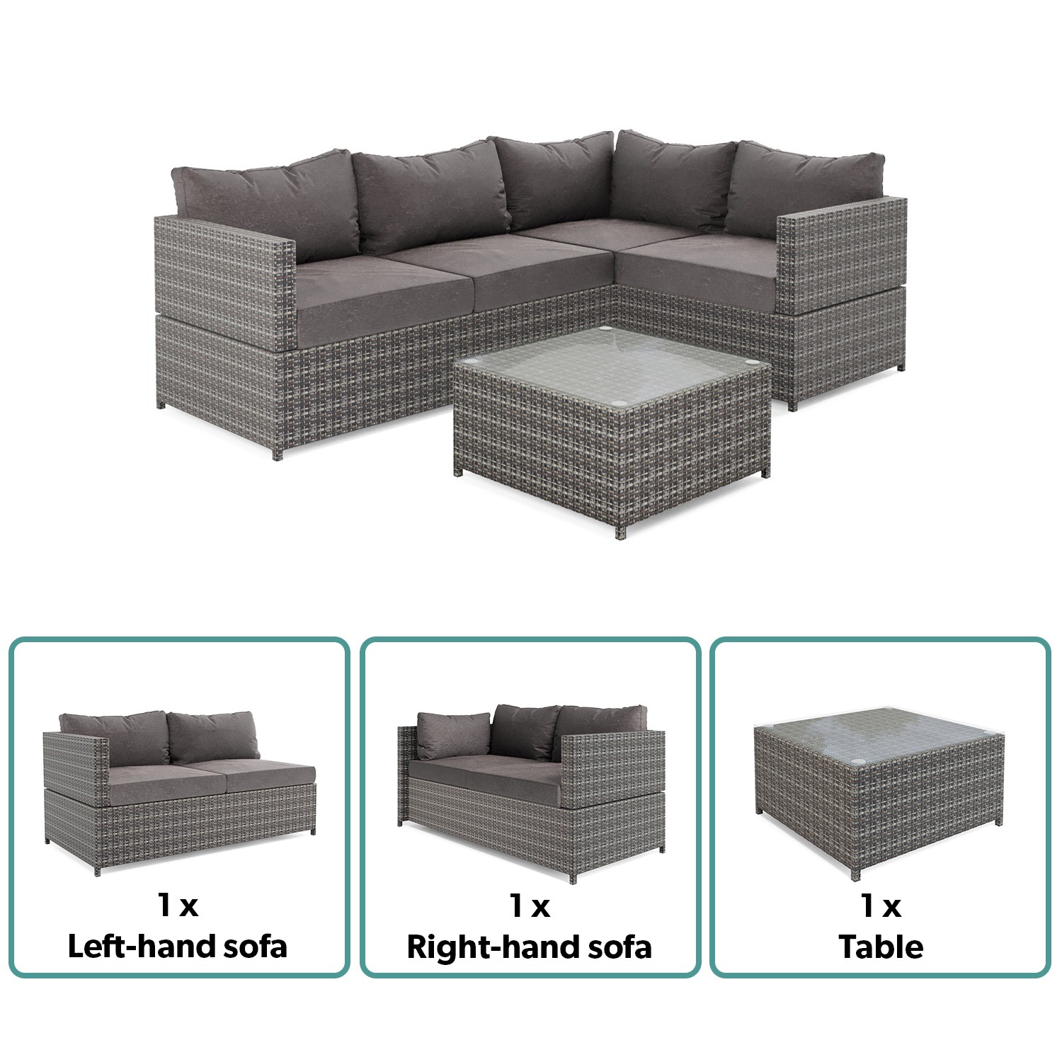 Rattan Corner Sofa and Table Set in Grey  Garden Furniture