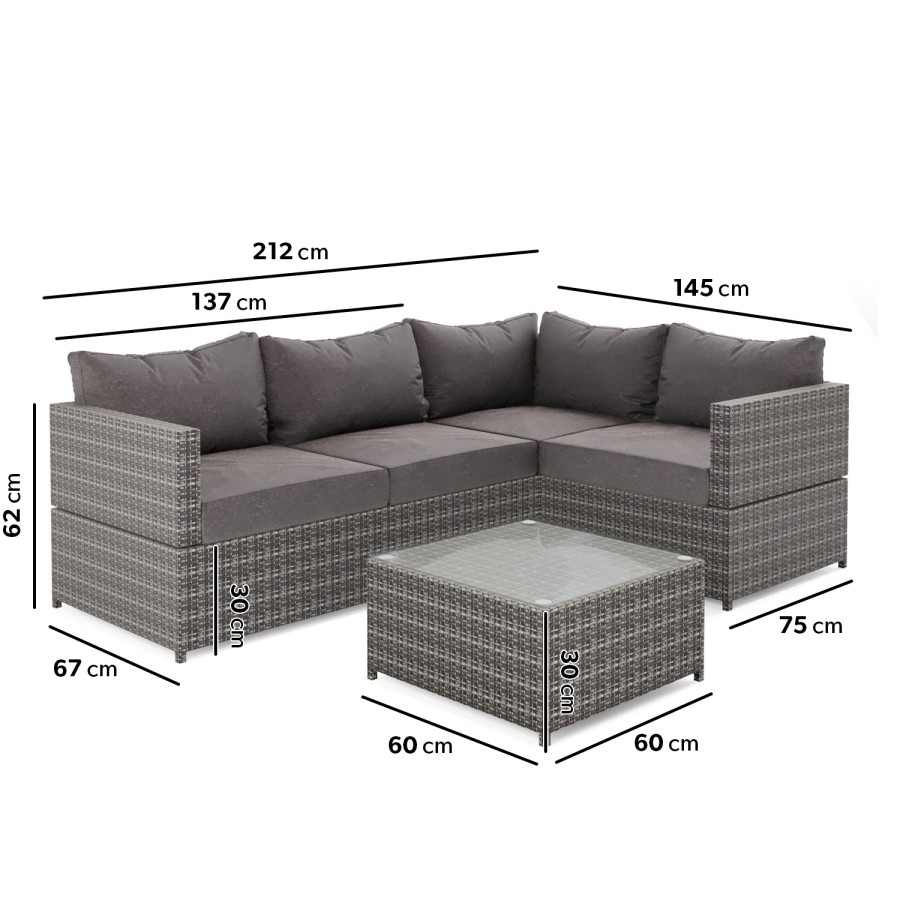 GRADE A2 - 4 Seater Grey Rattan Garden Corner Sofa Set  - Fortrose