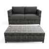 GRADE A1 - Grey Rattan Garden Sofa &amp; Chair Set with Table &amp; Footstools 
