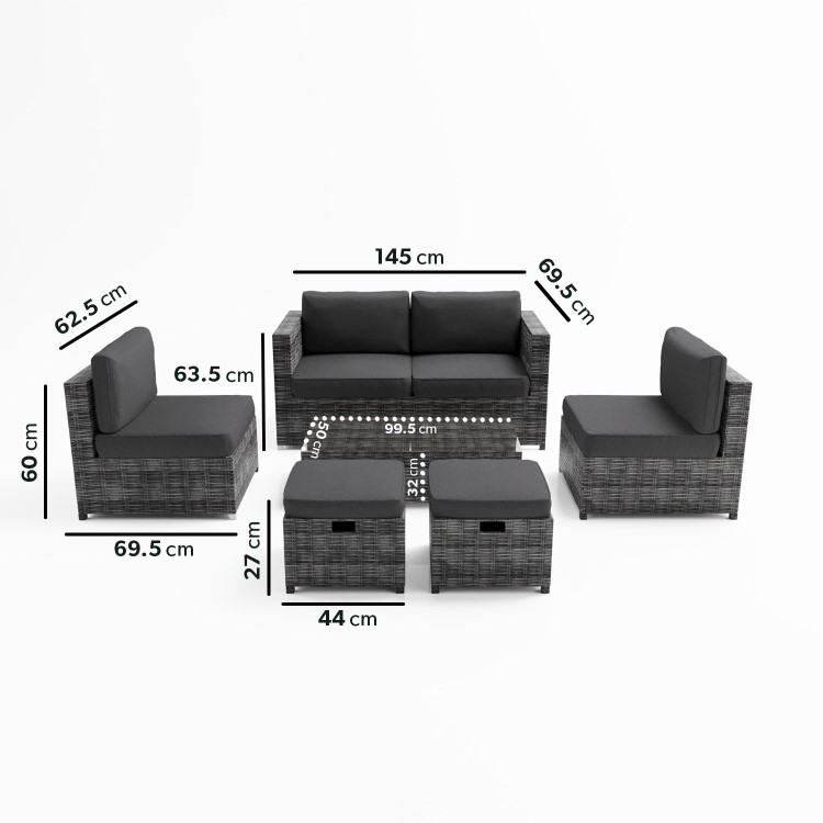 6 Seater Grey Rattan Garden Sofa Set  - Fortrose