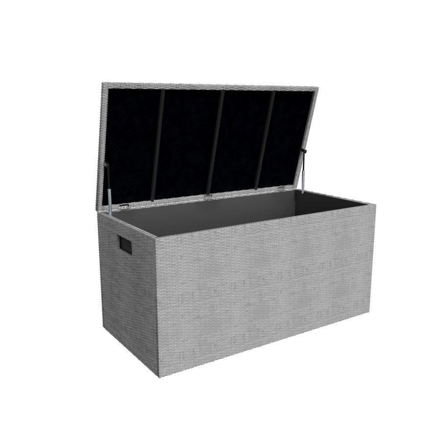 Outdoor Storage Box in Light Grey Rattan with Gas Lift - 125cm x 60cm - Fortrose