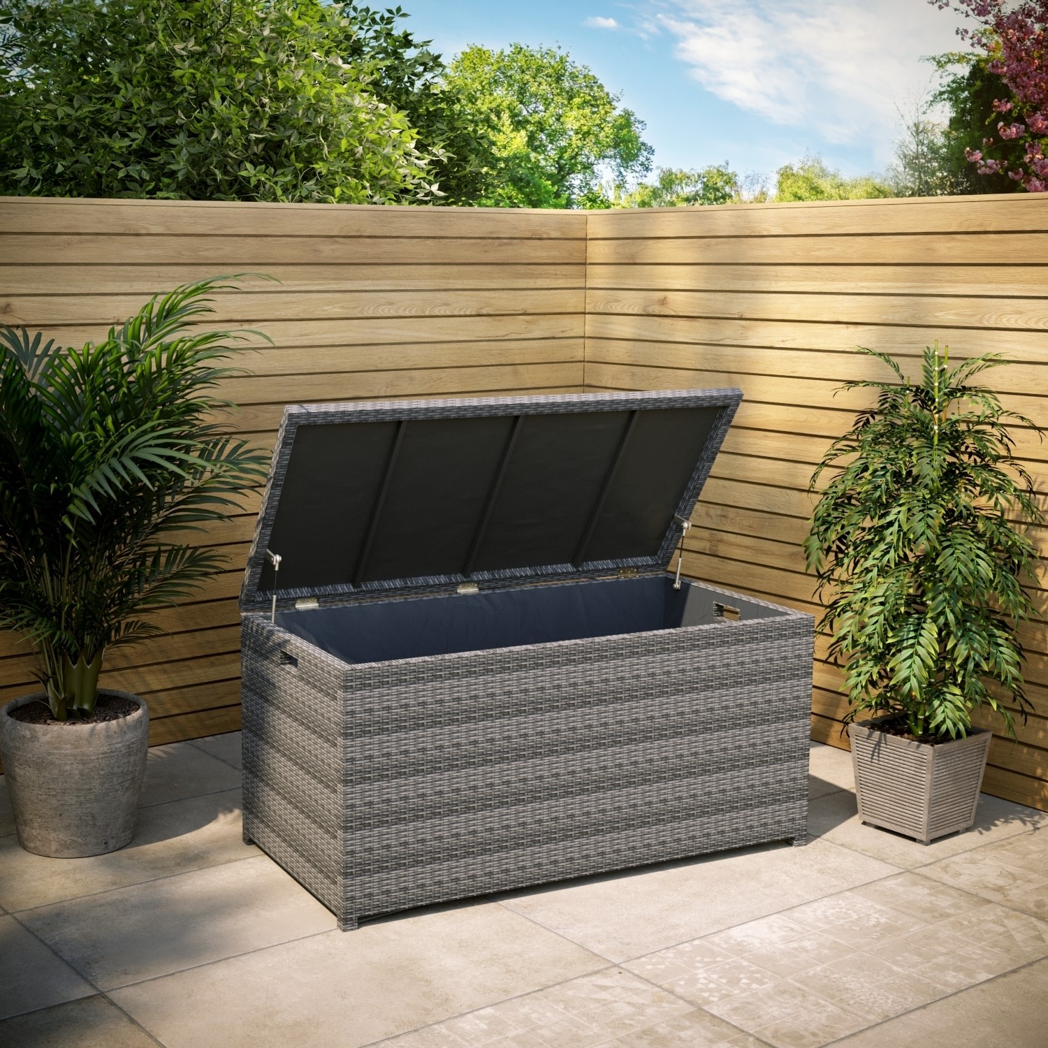 Outdoor Grey Rattan Storage Box with Gas Lift - 125cm x 60cm - Fortrose