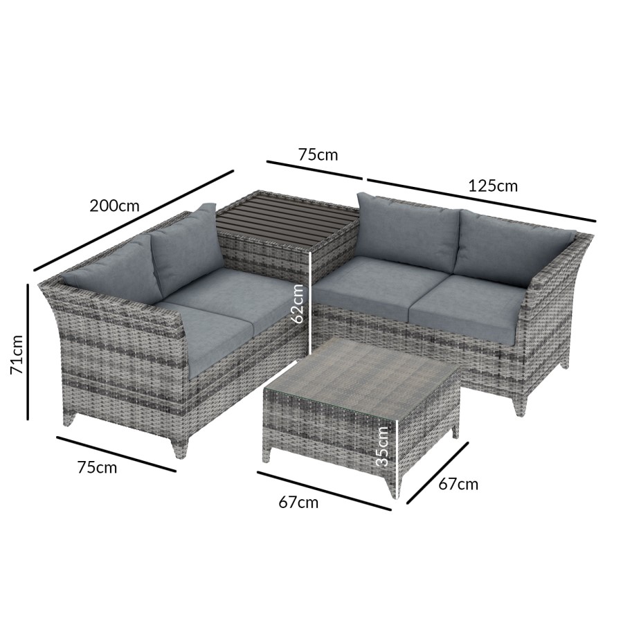Outdoor Rattan 4 Seater Corner Sofa & Table Set in Grey  - Fortrose
