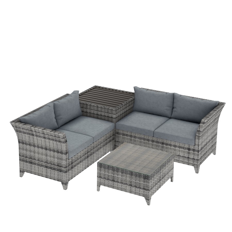 Outdoor Rattan 4 Seater Corner Sofa & Table Set in Grey  - Fortrose