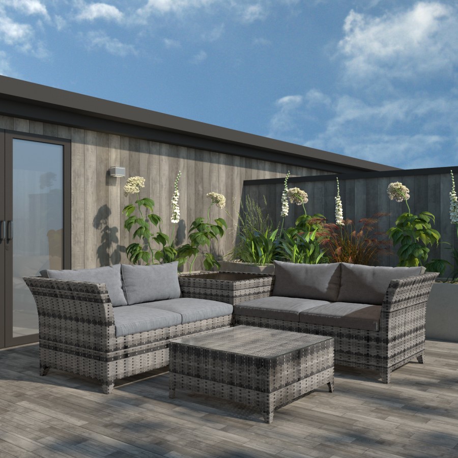 Outdoor Rattan 4 Seater Corner Sofa & Table Set in Grey  - Fortrose