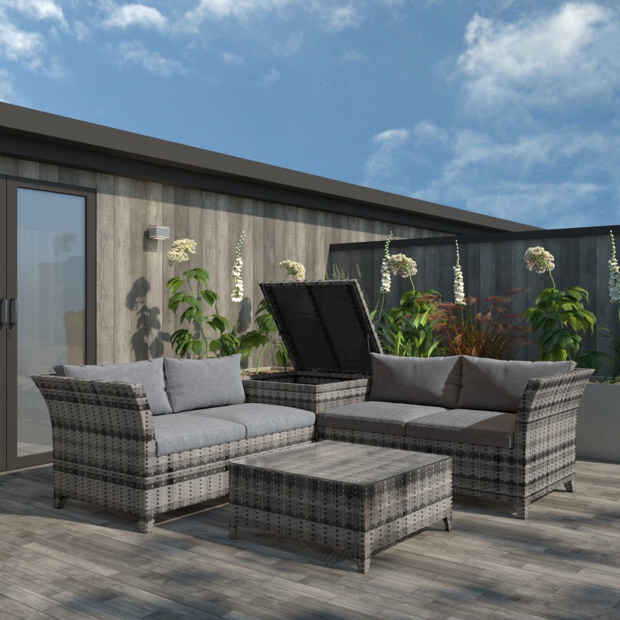 Outdoor Rattan 4 Seater Corner Sofa & Table Set in Grey  - Fortrose