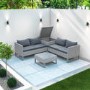 Rattan Corner Sofa Set with Storage Box and Table in Grey  - Fortrose