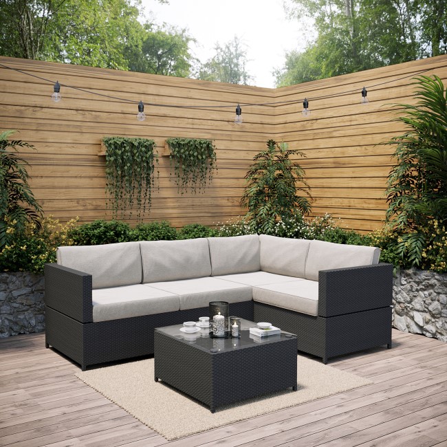 Black Rattan Garden Corner Sofa Set  - Fortrose
