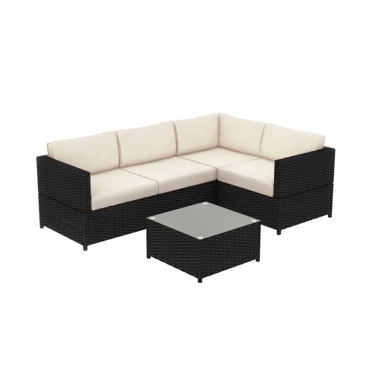 GRADE A1 - Rattan Corner Sofa and Table Set in Black - Garden Furniture