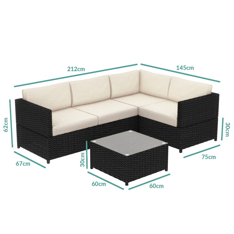 GRADE A1 - Rattan Corner Sofa and Table Set in Black - Garden Furniture