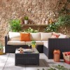 GRADE A1 - Rattan Corner Sofa and Table Set in Black - Garden Furniture