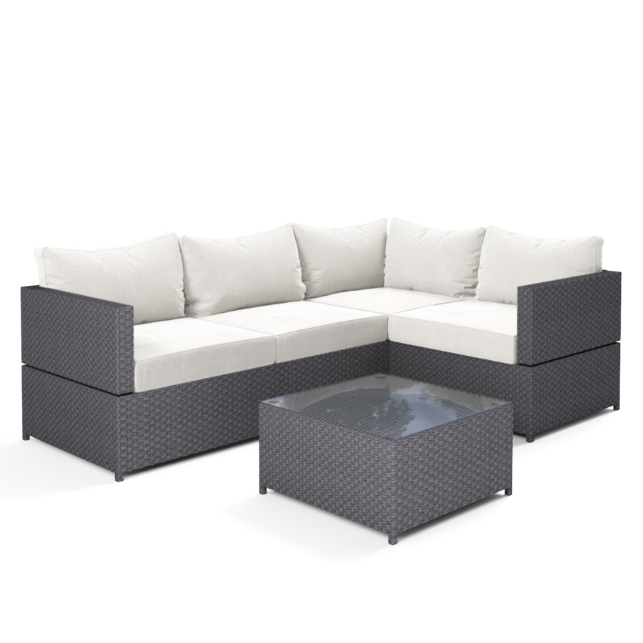 Black Rattan Garden Corner Sofa Set  - Fortrose