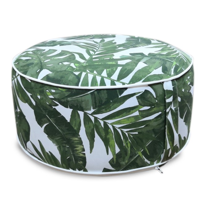Outdoor Portable Pouffe in Green & White Leaf Print - Inflatable  - Fortrose