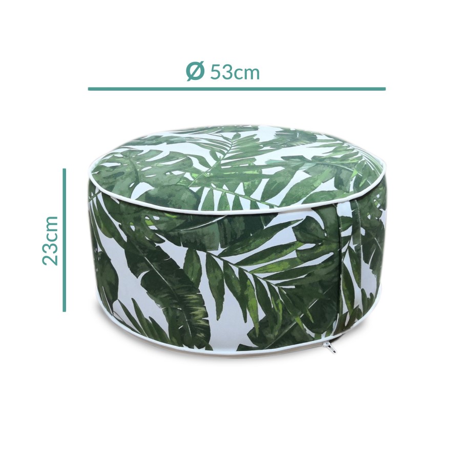 GRADE A1 - Outdoor Pouffe in Green & White Leaf Print - Inflatable