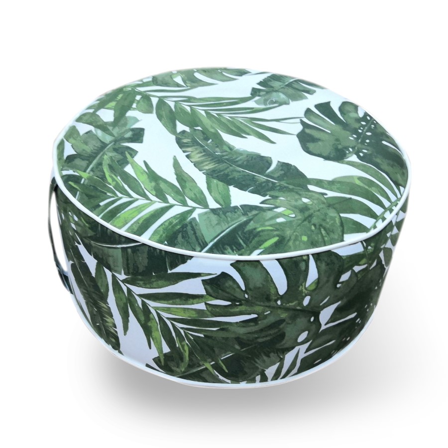 GRADE A1 - Outdoor Pouffe in Green & White Leaf Print - Inflatable