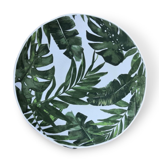 Outdoor Portable Pouffe in Green & White Leaf Print - Inflatable  - Fortrose