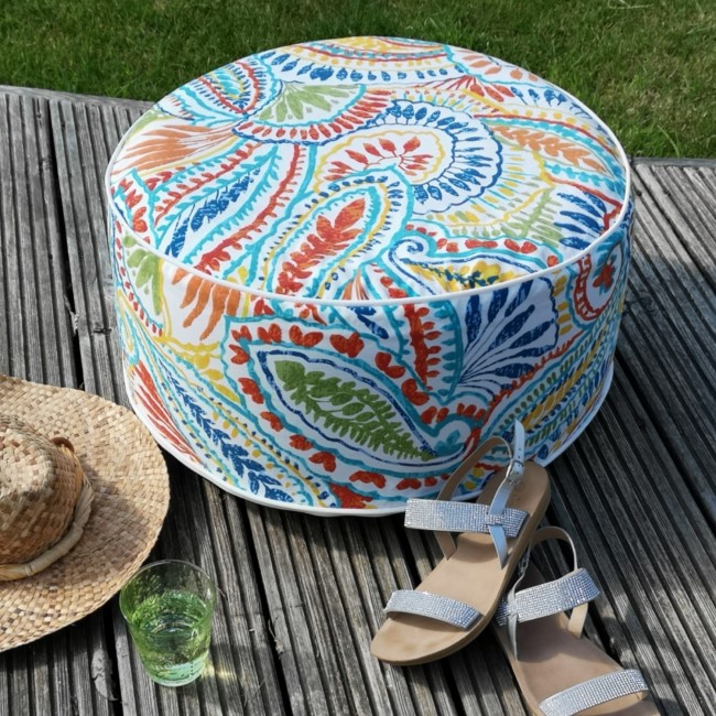 Outdoor Portable Pouffe with Multi Paisley Print - Inflatable  - Fortrose