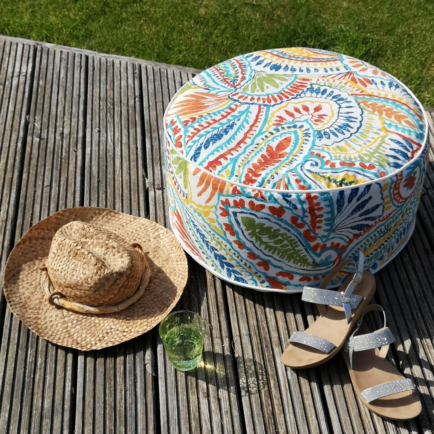 Outdoor Pouffe with Multi Paisley Print  Inflatable