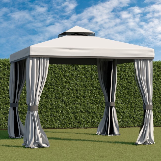 GRADE A1 - Large 3x3m Outdoor Metal Gazebo in Grey with Mosquito Net