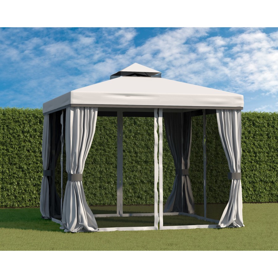 3x3m Grey Gazebo with Curtains and  Mosquito Net  - Fortrose