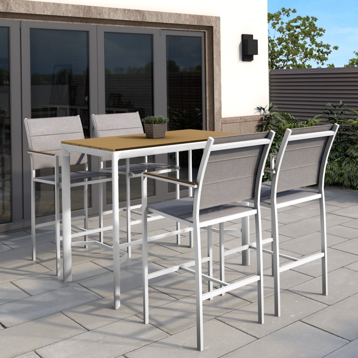White Outdoor Bar Set With 4 Stools, Outdoor Furniture Bar Stools And Table