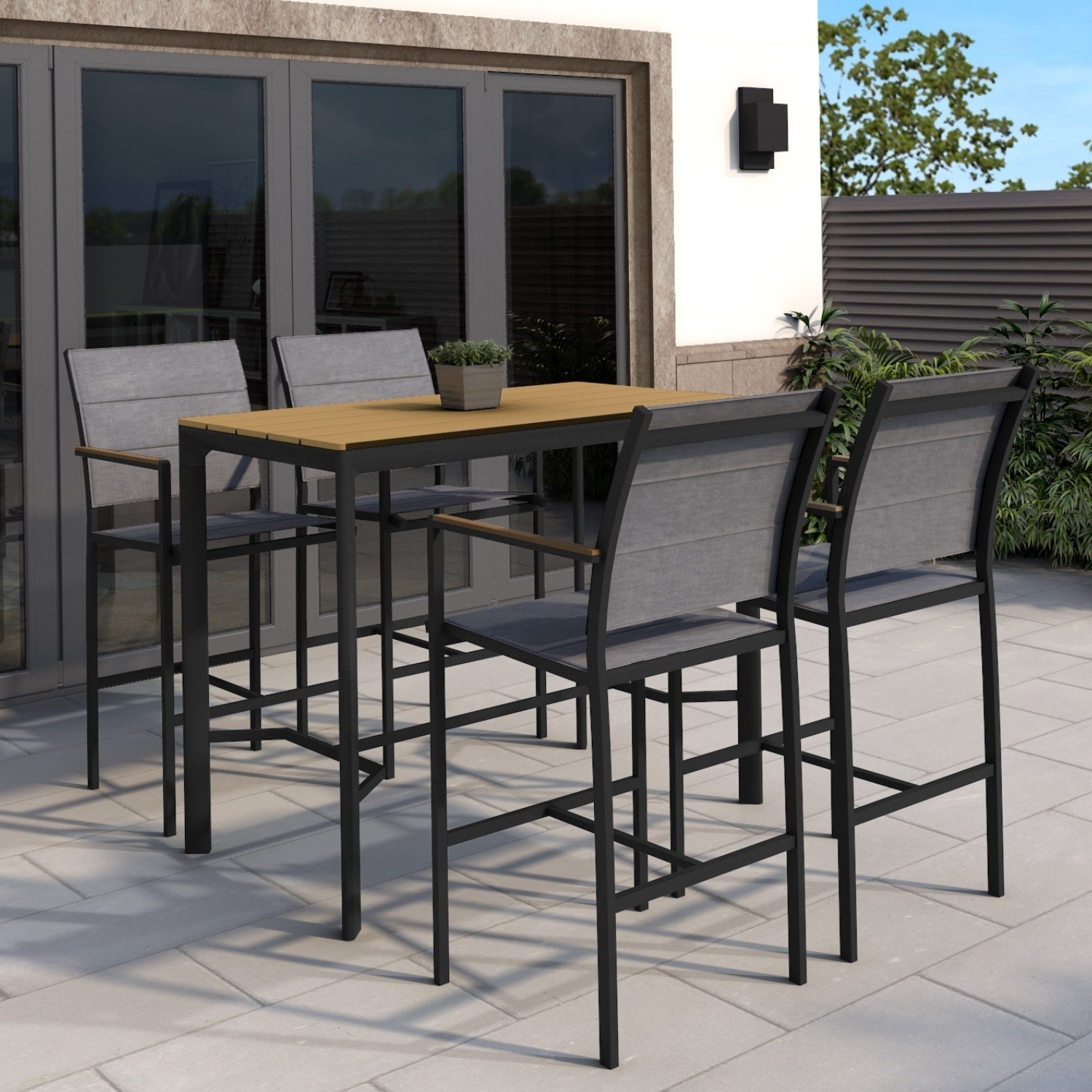 Black Outdoor Bar Set With 4 Stools, Outdoor High Bar Stool And Table Set