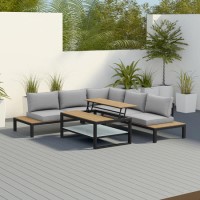 GRADE A1 - Grey Garden Corner Sofa Set with Adjustable Table - Como