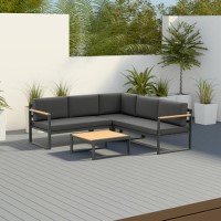 GRADE A1 - Grey Metal Garden Corner Sofa Set with Table - Como