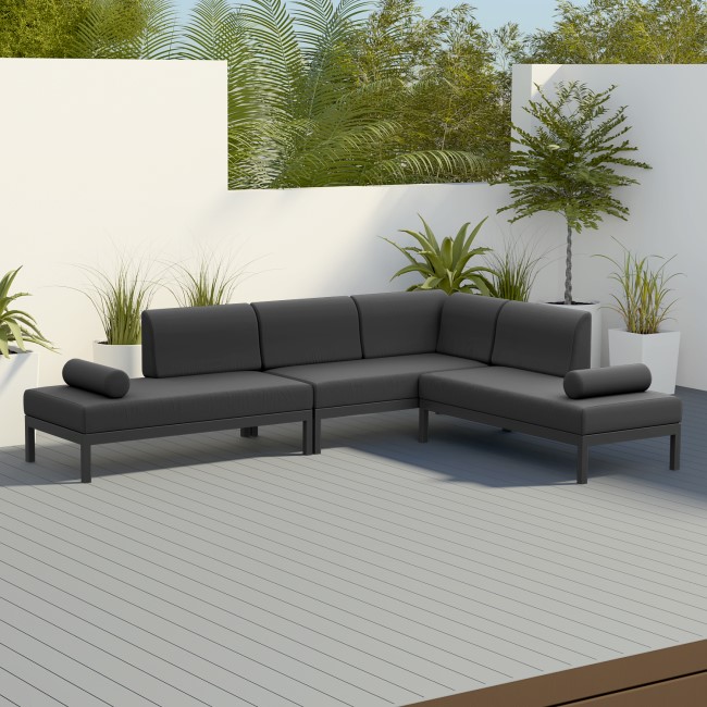 Grey Metal Modular Garden Corner Sofa Set with Bolster Cushions - Como ...