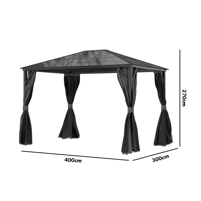 ONLY OPENED - 3x4m Grey Polycarbonate Roof Gazebo - Como Outdoor