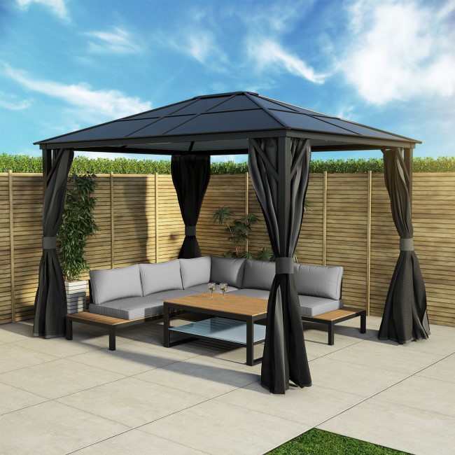 ONLY OPENED - 3x4m Grey Polycarbonate Roof Gazebo - Como Outdoor