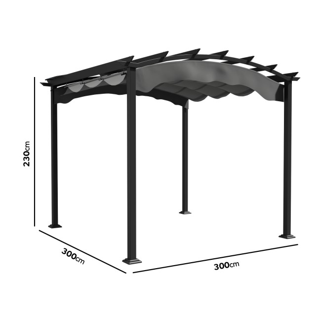 Outdoor 3x3m Aluminium Pergola with Retractable Canopy Roof  - Fortrose