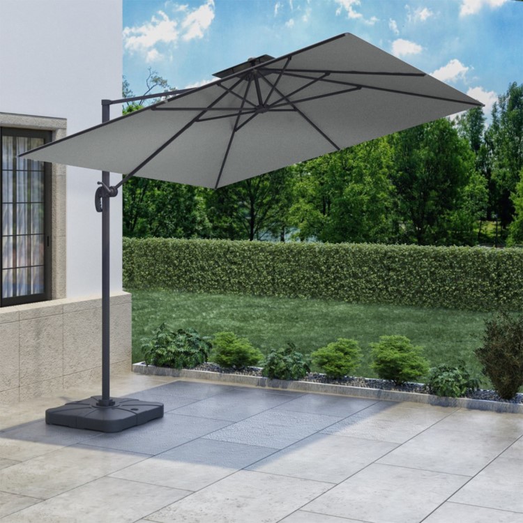 ONLY OPENED - 3x3m Grey Square Cantilever Parasol with Base and Cover Included - Aspen Outdoor