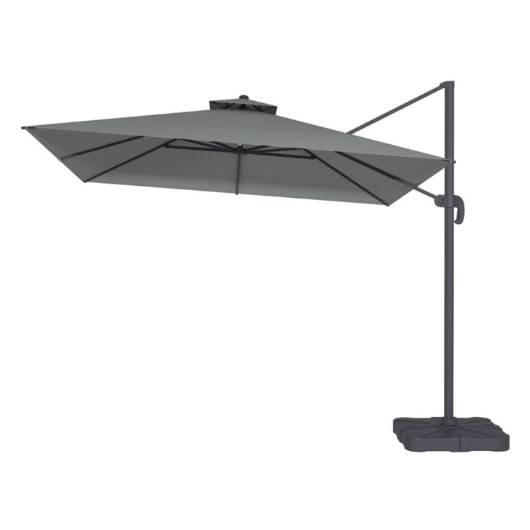 ONLY OPENED - 3x3m Grey Square Cantilever Parasol with Base and Cover Included - Aspen Outdoor