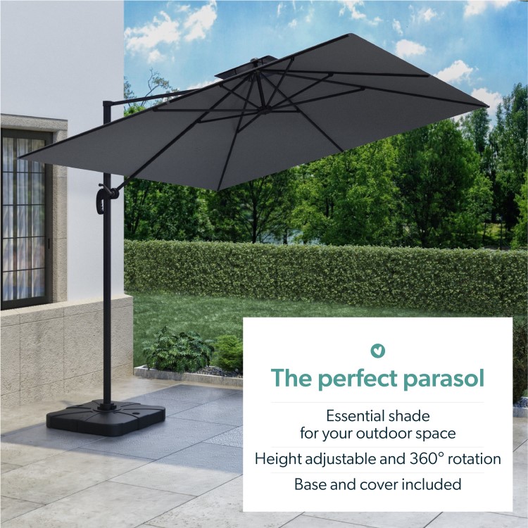 3x3m Dark Grey Square Cantilever Parasol with Base & Cover   - Como