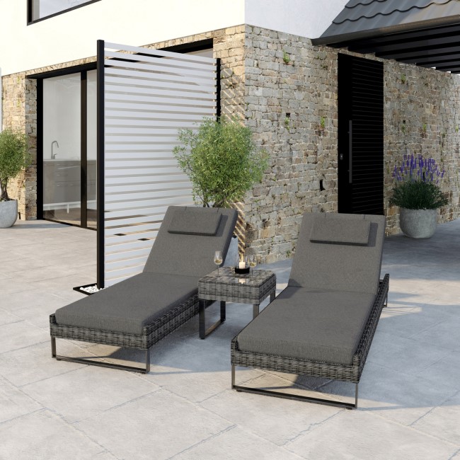 Dark Grey 2 Seater Rattan Garden Sun Lounger Set - Como