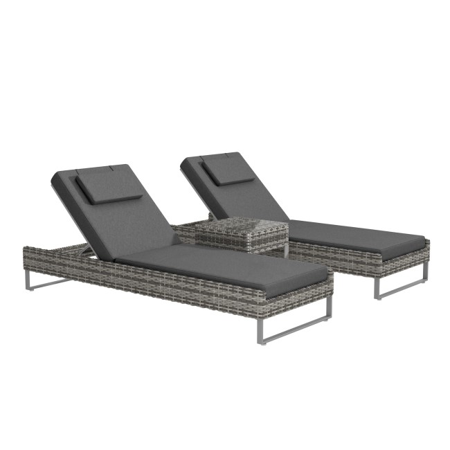 Dark Grey 2 Seater Rattan Garden Sun Lounger Set - Como