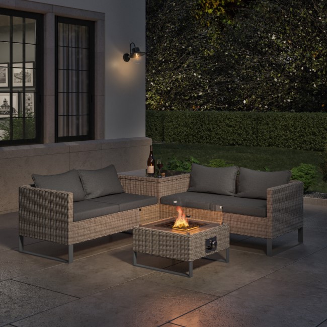 GRADE A1 Grey Rattan Garden Corner Sofa Set with Storage and Fire Pit