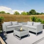 4 Seater Grey Rattan Garden Corner Sofa Set with Storage and Fire Pit Table