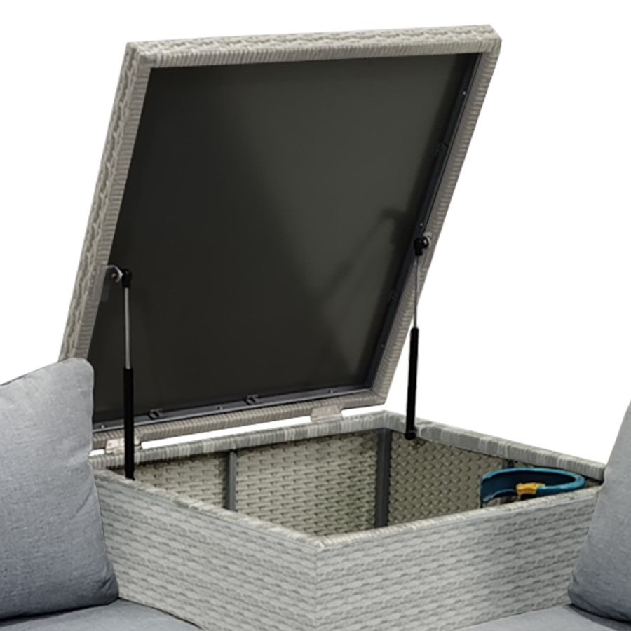 4 Seater Grey Rattan Garden Corner Sofa Set with Storage and Fire Pit Table