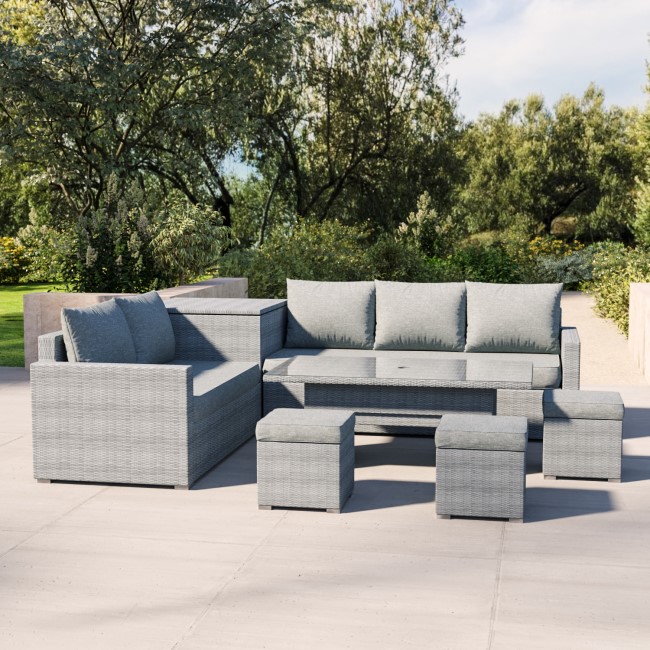 8 Seater Grey Rattan Garden Corner Dining Sofa Set with Height