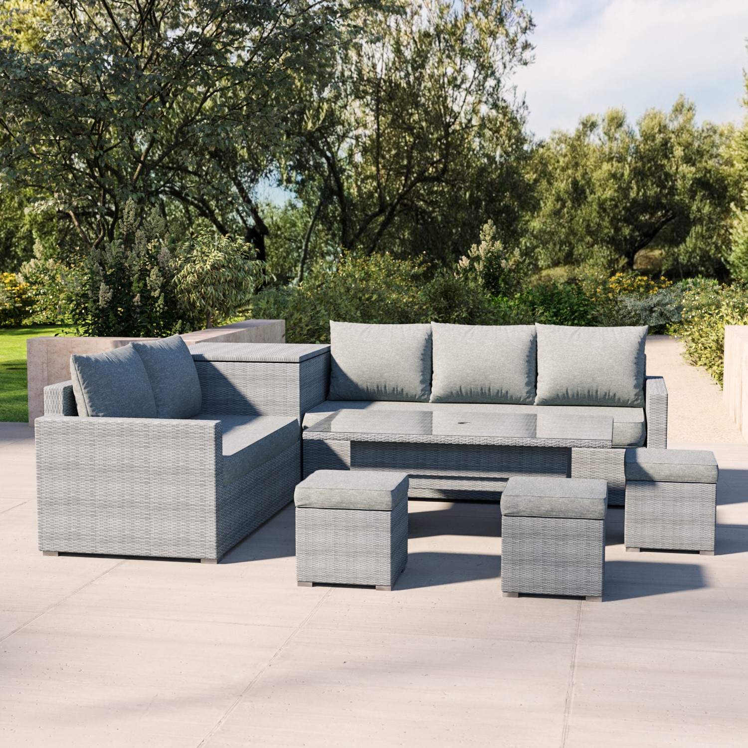 Photo of 8 seater grey rattan garden corner dining sofa set with height adjustable table - fortrose