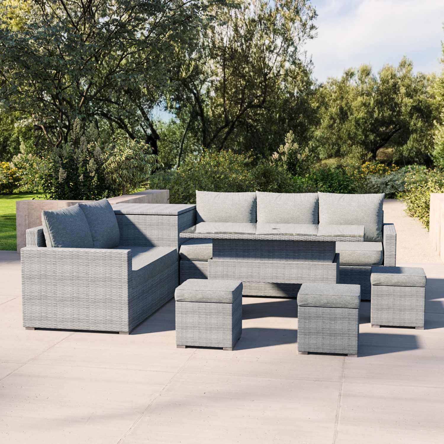 8 Seater Grey Rattan Garden Corner Dining Sofa Set with Height ...