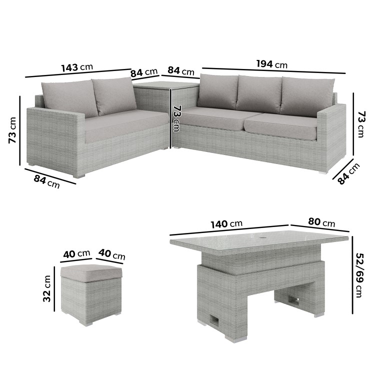 GRADE A1 - Grey Rattan Garden Corner Dining Sofa Set with Height Adjustable Table -  Fortrose