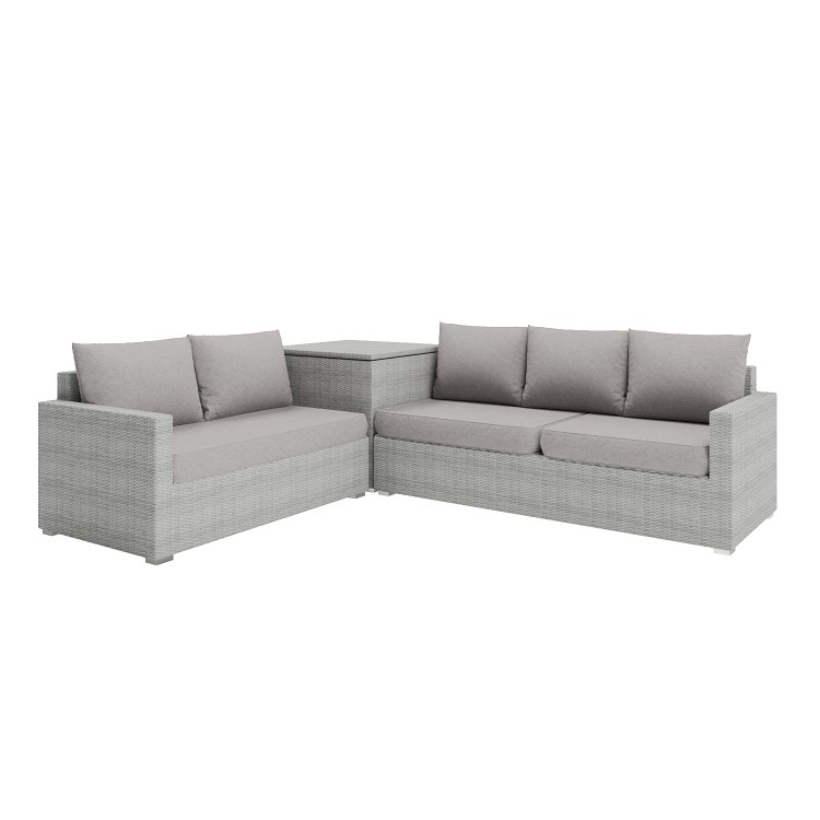 GRADE A1 - Grey Rattan Garden Corner Dining Sofa Set with Height Adjustable Table -  Fortrose