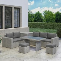 Fortrose Corner Rattan Garden Sofa Set with Storage and Lounger - Grey