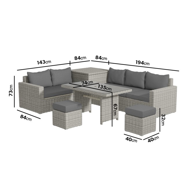 Fortrose Corner Rattan Garden Sofa Set with Storage and Lounger - Grey