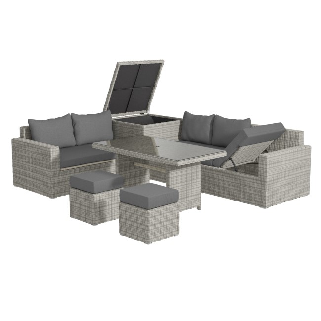 Fortrose Corner Rattan Garden Sofa Set with Storage and Lounger - Grey